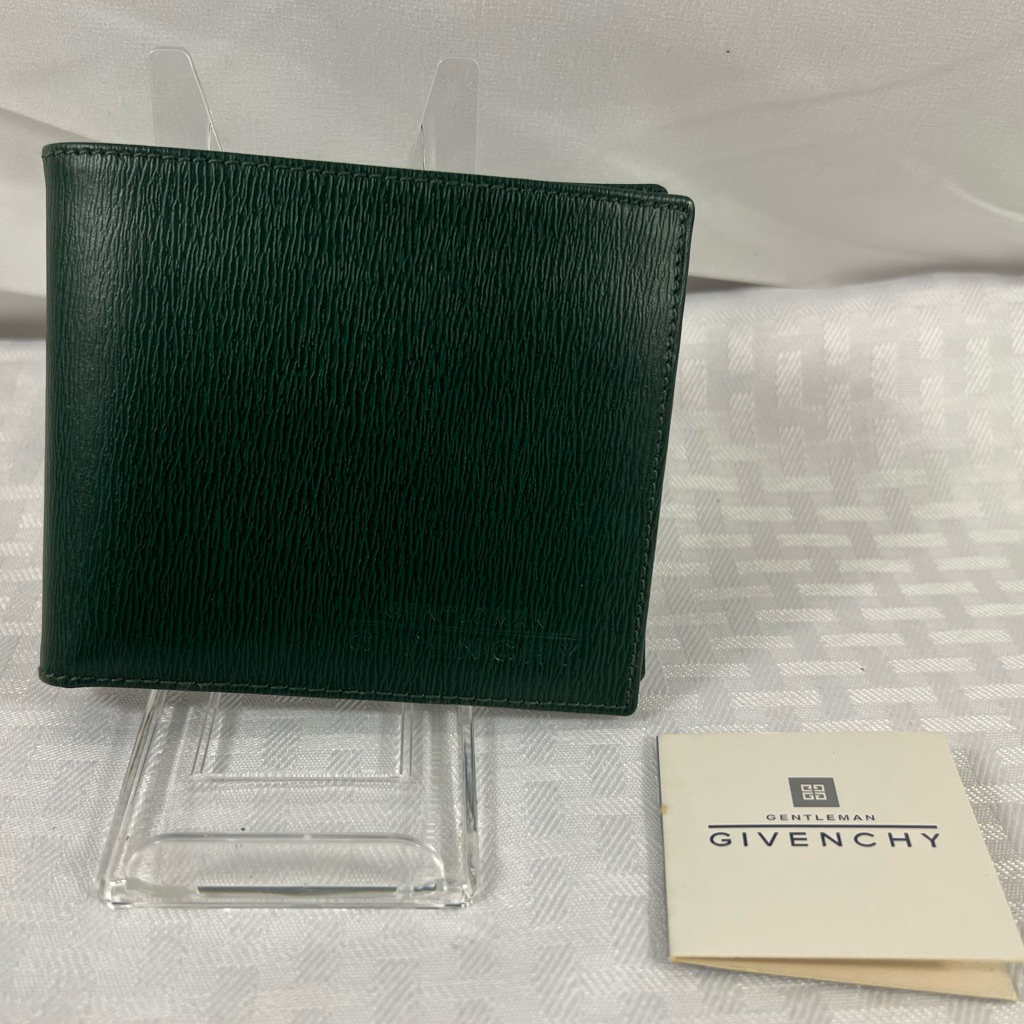 1088 Vintage Givenchy Gentleman Green Textured Leather Bifold Wallet